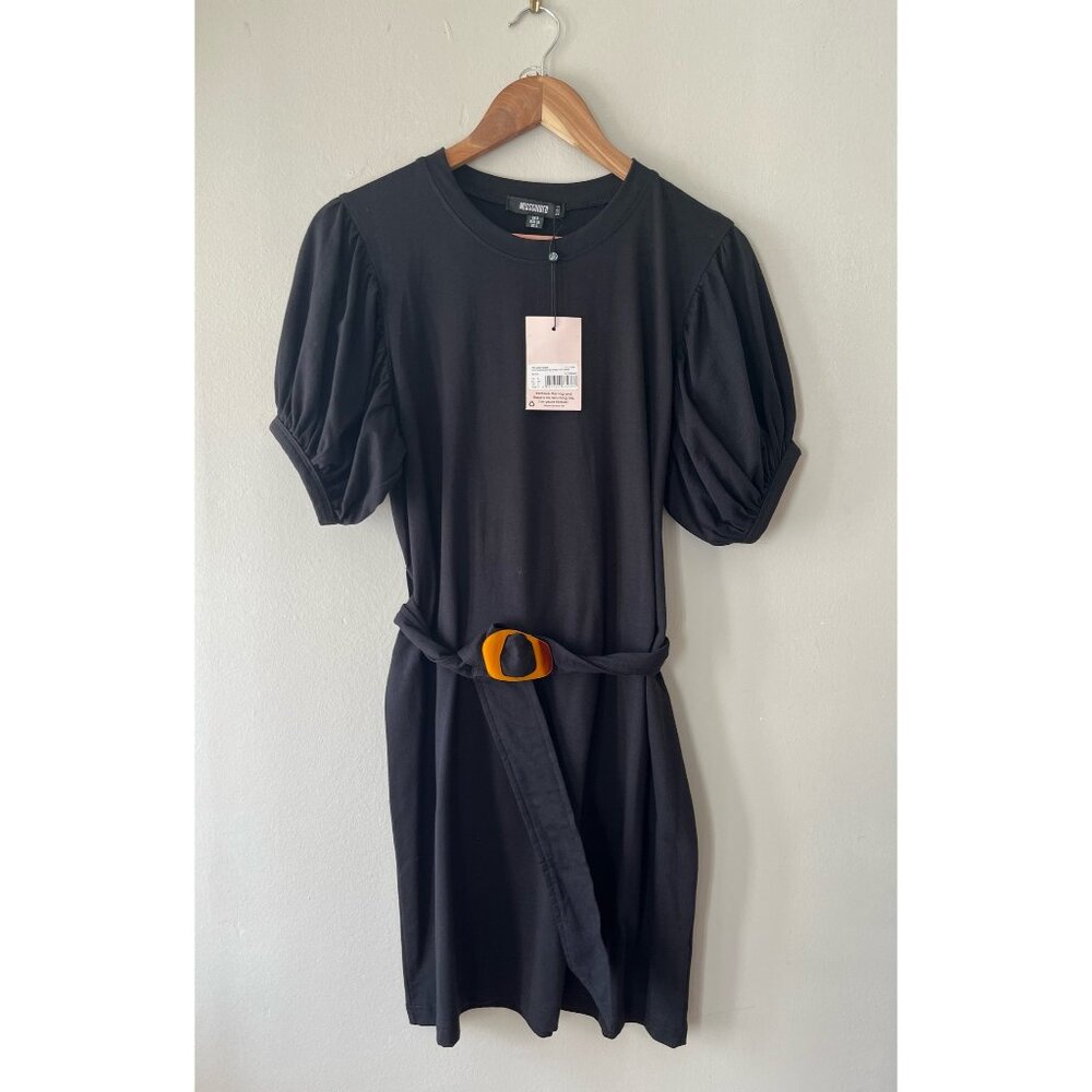 MISSGUIDED Sz 4 Black Short‎ Sleeve Belted Mini Dress Stretch Pullover